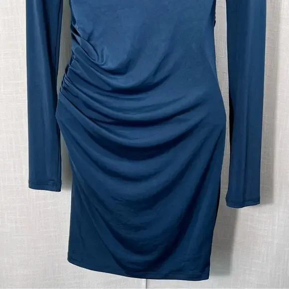 Pull&Bear‎ NWT Ruched Bodycon Cut Out Blue Mini Dress Size S - Picture 14 of 15